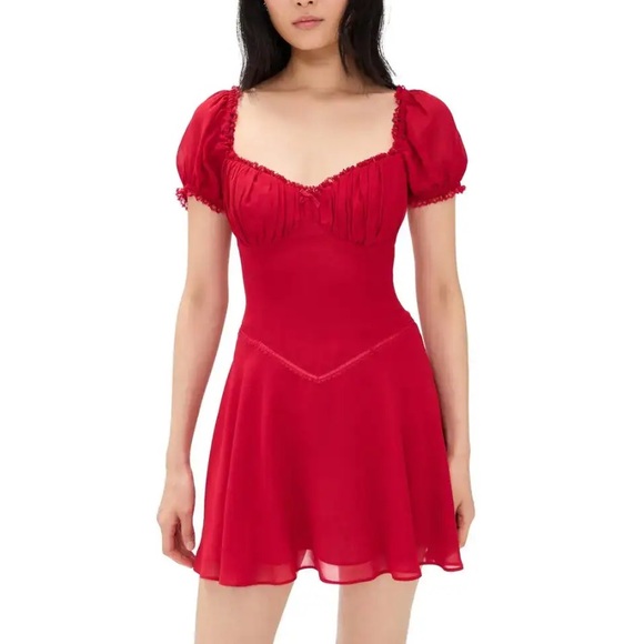 Reformation Dresses & Skirts - Reformation Ondine Short Sleeve Mini Dress Lipstick Bright Red Size 6 NWT